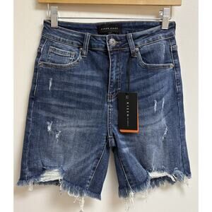 Risen Jeans Womens High Rise Distressed Denim Shorts Dark Wash Size S
